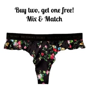 🎉 B2G1 Body By Victoria's Secret Floral Ruffled Washable Silk High Leg Thong XS
